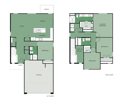 Floor plan for 4 beds, 3 baths, 1911 sqft